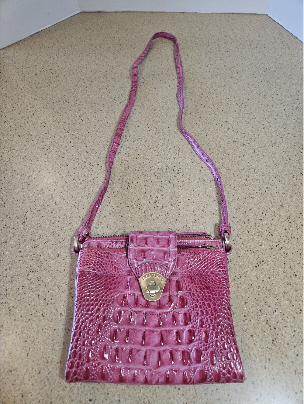 Brahmin pink croc embossed crossbody bag